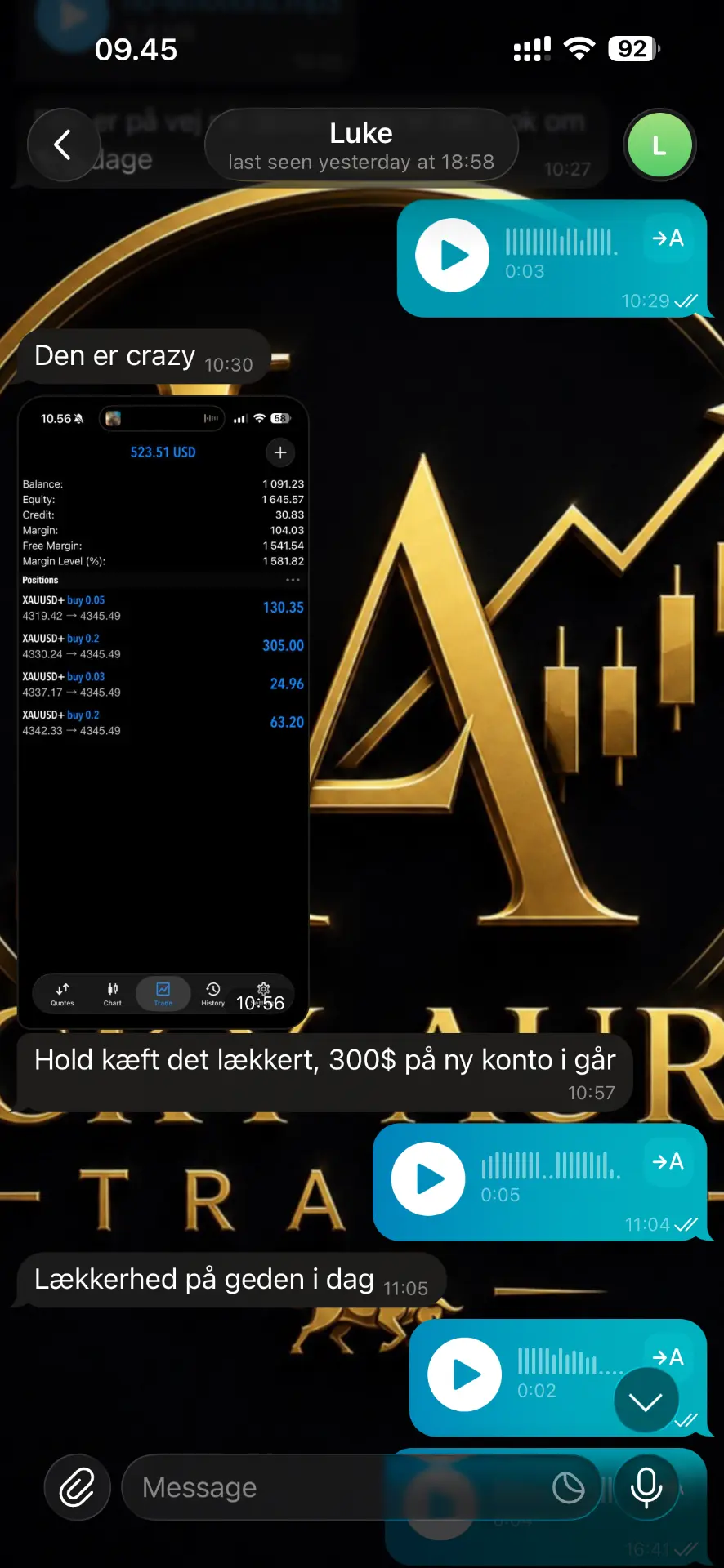 Trading result shared by Luke