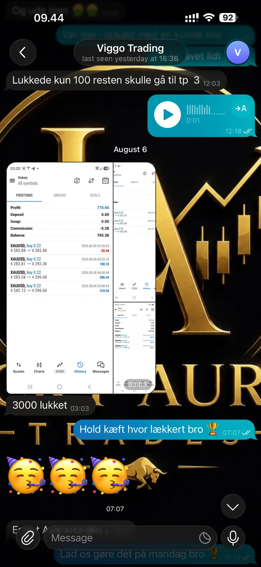 Trading result shared by Victor